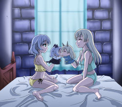 Rule 34 | 00s, 2girls, animal ears, ass, barefoot, bed, blonde hair, breasts, couple, doku donguri, eila ilmatar juutilainen, closed eyes, feet, green eyes, hand puppet, lingerie, multiple girls, puppet, sanya v. litvyak, silver hair, small breasts, smile, strike witches, underwear, world witches series, yuri