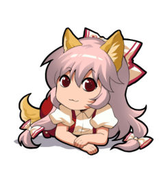 Rule 34 | 1girl, animal ears, chibi, commentary, dog ears, dog tail, doge, english commentary, fujiwara no mokou, jokanhiyou, long hair, lowres, meme, red eyes, simple background, solo, tail, touhou, white background