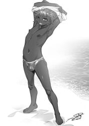 Rule 34 | 1boy, absurdres, armpits, arms up, blush, bulge, clenched teeth, clothes lift, commentary request, commission, dark-skinned male, dark skin, dated, full body, greyscale, highres, kikaider reijhiro, leaning back, legs, legs apart, looking at viewer, male nipples, male swimwear, messy hair, monochrome, navel, nipples, ocean, one eye closed, original, ribs, shiny skin, shirou, shirt, shirt lift, short hair, signature, simple background, skeb commission, skin tight, skindentation, skinny, smile, solo, solo focus, standing, stomach, stretching, swim briefs, swimsuit, tan, tanline, tanline peek, teeth, testicle peek, testicles, trap, undressing, white shirt