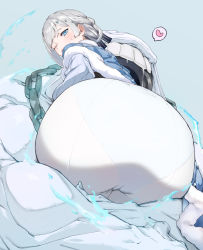 Rule 34 | 1girl, akershus fortress (oshiro project), artist request, ass, blue eyes, blush, breasts, butsu menhou, cameltoe, capelet, from behind, huge ass, long hair, one eye closed, open mouth, oshiro project:re, oshiro project:re, pants, pantylines, solo, sweatdrop, wince
