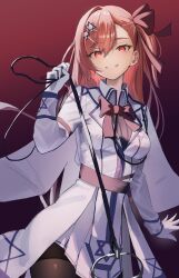 Rule 34 | 1girl, absurdres, agony, black pantyhose, bow, bowtie, braid, breasts, cowboy shot, girls&#039; frontline, gloves, hair bow, hair ornament, hairclip, hexagram, highres, holding, holding leash, leash, leash pull, long hair, long sleeves, looking at viewer, medium breasts, miniskirt, negev (girls&#039; frontline), one side up, pantyhose, pink hair, pleated skirt, red bow, red bowtie, red eyes, side braid, skirt, smile, smug, solo, standing, star of david, two-tone skirt, white gloves, white skirt