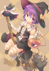 Rule 34 | &gt; &lt;, 1girl, :d, bare shoulders, boots, broom, broom riding, cape, closed eyes, costume, elbow gloves, fang, gloves, halloween, happy halloween, hat, heart, kaenbyou rin, kaenbyou rin (cat), knees together feet apart, komeiji satori, kurogarasu, light smile, looking at viewer, multiple tails, open mouth, panties, pantyshot, purple eyes, purple hair, reiuji utsuho, reiuji utsuho (bird), sitting, smile, striped clothes, striped legwear, striped panties, striped thighhighs, tail, thighhighs, third eye, touhou, two tails, underwear, white gloves, witch, witch hat, xd, | |