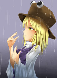 Rule 34 | 1girl, blonde hair, hat, moriya suwako, rain, santa syokatu, touhou, yellow eyes
