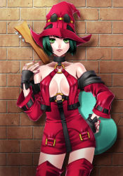 Rule 34 | arc system works, bare shoulders, boots, fingernails, guilty gear, guitar, hat, i-no, instrument, long fingernails, minatsuki alumi, mole, nail polish, red hat, short hair, solo, thigh boots, thighhighs