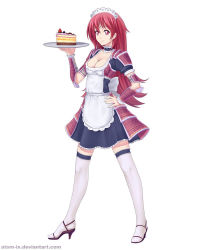 Rule 34 | apron, armor, atomix, cake, choker, dessert, food, high heels, lace, long hair, maid, maid apron, maid headdress, open shoes, red hair, shoes, slice, thighhighs