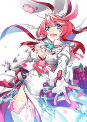 Rule 34 | 1girl, ascot, bra, breasts, buckle, cleavage, cleavage cutout, clothing cutout, clover, dress, elphelt valentine, flower, four-leaf clover, gloves, guilty gear, guilty gear xrd, hairband, highres, large breasts, long dress, pink hair, pink ribbon, puffy sleeves, red bra, red flower, red ribbon, red rose, ribbon, rose, samei ikusa, short hair, shoulder spikes, smile, smirk, spiked gloves, spiked hairband, spikes, underwear, white dress, white gloves