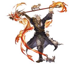 Rule 34 | 10s, 1boy, animal, axe, bald, boots, cat, dante (granblue fantasy), fire, full body, granblue fantasy, male focus, minaba hideo, official art, red eyes, solo, transparent background, weapon