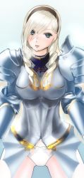 Rule 34 | 10s, 1girl, armor, blonde hair, blue eyes, bottomless, bow, celia kumani entory, couter, drill hair, hair bow, highres, panties, parted lips, pauldrons, shoulder armor, solo, spread legs, underwear, walkure romanze, yoshiodoctrine