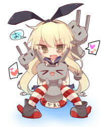 Rule 34 | &gt; &lt;, 10s, 1girl, :3, :d, anchor hair ornament, blonde hair, brown eyes, closed eyes, elbow gloves, gloves, hair ornament, hairband, heart, innertube, kantai collection, long hair, looking at viewer, mikomikko, open mouth, patterned legwear, pigeon-toed, pleated skirt, puff of air, red stripes, rensouhou-chan, school uniform, serafuku, shimakaze (kancolle), sitting, skirt, smile, striped clothes, striped thighhighs, swim ring, thighhighs, translation request, turret, two-tone stripes, white stripes, x3, xd, | |