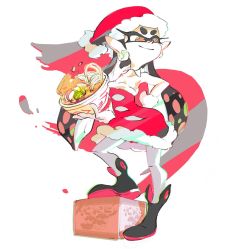 Rule 34 | + +, 1girl, aburaage, armpits, bare shoulders, black footwear, black hair, boots, bowl, box, callie (splatoon), christmas, collarbone, cup ramen, detached collar, dress, earrings, food, full body, gloves, hand on own hip, hat, highres, hiragana, holding, holding bowl, inkling, instant udon, jewelry, kamaboko, leg up, long hair, looking away, maruchan akai kitsune udon, mole, mole under eye, nintendo, noodles, official art, orange eyes, pantyhose, pointy ears, red dress, red hat, santa costume, santa gloves, santa hat, simple background, smile, solo, splatoon (series), splatoon 1, spring onion, standing, strapless, strapless dress, tentacle hair, tsurime, twitter, udon, white background, white gloves, white pantyhose
