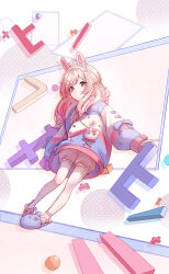 Rule 34 | 1girl, ahoge, animal ears, animal slippers, anklet, asymmetrical footwear, bead anklet, blonde hair, blue bow, blue footwear, bow, braid, bunny slippers, closed mouth, coat, drawstring, drop shadow, ear bow, eyes visible through hair, full body, fur-trimmed hood, fur trim, hair bow, hair ornament, heart, heart hair ornament, highres, hood, hood down, hooded coat, huuukky, jewelry, lace-trimmed shorts, lace trim, long hair, long sleeves, looking at viewer, mismatched footwear, multicolored coat, multiple hair bows, phase connect, pigeon-toed, pink bow, pink footwear, pink shorts, pipkin pippa, pipkin pippa (1st costume), puffy long sleeves, puffy shorts, puffy sleeves, purple eyes, purple pupils, rabbit, rabbit ears, rabbit girl, shorts, sleeve bow, slippers, smile, solo, split mouth, standing, star (symbol), star hair ornament, virtual youtuber, x x