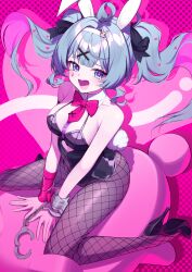 Rule 34 | 1girl, absurdres, aqua eyes, bare shoulders, breasts, cleavage, hatsune miku, highres, leotard, looking at viewer, medium breasts, open mouth, playboy bunny, rabbit hole (vocaloid), smile, solo, sora (men0105), vocaloid
