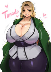 Rule 34 | 1girl, absurdres, blonde hair, blush, breasts, brown eyes, cleavage, grin, highres, huge breasts, naruto, naruto (series), naruto shippuuden, plump, smile, solo, standing, thick thighs, thighs, tsunade (naruto), veins, veiny breasts, zxcv (pixiv3783098)