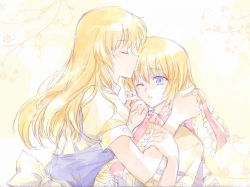 Rule 34 | 2girls, alice margatroid, bad id, bad pixiv id, blonde hair, blue eyes, female focus, kissing forehead, hand on another&#039;s face, hug, kirisame marisa, kiss, kissing forehead, long hair, multiple girls, one eye closed, pico (picollector79), short hair, touhou, undressing, wink, yuri