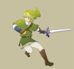Rule 34 | 1boy, belt, blonde hair, blue eyes, gloves, hat, holding, holding sword, holding weapon, link, male focus, nintendo, pointy ears, rito (kinokosoup), simple background, solo, sword, the legend of zelda, the legend of zelda: twilight princess, weapon