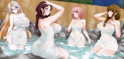 4girls absurdres ass breasts brown_hair cleavage dorothea_arnault fire_emblem fire_emblem:_three_houses fire_emblem_engage fire_emblem_heroes goldmary_(fire_emblem) green_eyes grey_hair gullveig_(fire_emblem) highres lapis_(fire_emblem) large_breasts long_hair multiple_girls nintendo onsen pink_hair towel