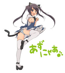 Rule 34 | 1girl, alternate costume, animal ears, ass, bad id, bad pixiv id, black eyes, black hair, blush, cat ears, cat tail, enmaided, k-on!, leg lift, legs, long hair, looking back, maid, maid headdress, mary janes, nakano azusa, open mouth, pantarou, panties, punching, ribbon, shoes, skirt, solo, striped clothes, striped panties, tail, thighhighs, twintails, underwear, white thighhighs
