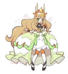 Rule 34 | blonde hair, bow, butterfly hair ornament, celine (fire emblem), crown, dress, fire emblem, fire emblem engage, green bow, green dress, green eyes, hair ornament, highres, long hair, looking at viewer, nintendo, orange bow, solo, very long hair, yomico 2gou