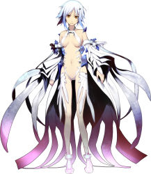 Rule 34 | 10s, 1girl, bare shoulders, blue hair, breasts, brown eyes, carol (guilty crown), center opening, chuuou higashiguchi, detached sleeves, guilty crown, guilty crown lost christmas, highres, navel, revealing clothes, short hair, simple background, solo, thigh gap, white background