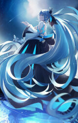 Rule 34 | 1girl, black bow, black dress, blue eyes, bow, braid, breasts, dress, fate/grand order, fate (series), french braid, grey hair, hair bow, highres, large breasts, long hair, long sleeves, looking at viewer, looking back, morgan le fay (fate), ponytail, sidelocks, solo, spikes, thighs, tiara, two-tone dress, untue, very long hair, white dress, wide sleeves
