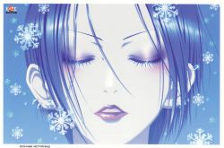 Rule 34 | 1girl, blue theme, close-up, eyelashes, closed eyes, eyeshadow, lipstick, makeup, nana (series), official art, osaki nana, parted lips, piercing, red lips, short hair, snow, solo