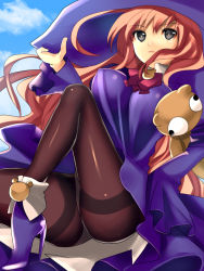 Rule 34 | 1girl, ass, bad id, bad pixiv id, black pantyhose, breasts, hat, high heels, holding, holding clothes, holding hat, long hair, panties, panties under pantyhose, pantyhose, pink hair, pixiv fantasia, pixiv fantasia 5, shoes, solo, stuffed toy, thighband pantyhose, underwear, yui tooru