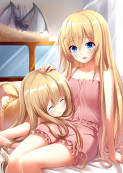 Rule 34 | 2girls, :d, bad id, bad pixiv id, blonde hair, bloomers, blue eyes, blush, brown hair, camisole, charlotte belew, closed eyes, dragon, frills, haluka (aixioo), hand on another&#039;s head, henriette belew, highres, long hair, lying, machine-doll wa kizutsukanai, mini dragon, multiple girls, on stomach, open mouth, shirt, shorts, siblings, sigmund (machine-doll), sisters, sitting, sleeveless, smile, spaghetti strap, underwear, very long hair