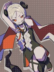 Rule 34 | akahito (akaironotanin), arknights, armpits, blonde hair, choker, dragon tail, highres, horns, ifrit (arknights), orange eyes, orange nails, short twintails, simple background, single horn, tail, twintails