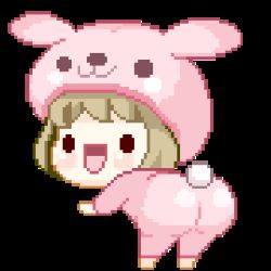 Rule 34 | 1girl, :d, animal costume, animal ears, animated, animated gif, artist request, ass, blinking, blush, chibi, dancing, female focus, from behind, hat, huge ass, lowres, open mouth, pixel art, rabbit costume, rabbit tail, simple background, smile, solo, spanked, tail, white background