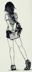 Rule 34 | 1girl, arms behind back, boned-woo, book, braid, full body, highres, legs, monochrome, okazaki yumemi, shirt, shoes, skirt, solo, touhou, touhou (pc-98), vest