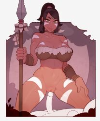 Rule 34 | 1boy, 1girl, assertive female, breasts, head out of frame, imminent penetration, large breasts, league of legends, licking lips, nidalee, penis, splashbrush, thighs, tongue, tongue out, vaginal