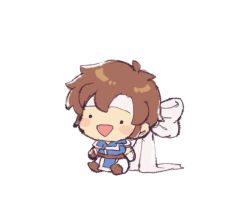 Rule 34 | 1boy, blush, brown hair, cape, castlevania (series), castlevania: rondo of blood, chibi, headband, jeto (jetopyon), looking at viewer, male focus, nintendo, open mouth, ribbon, richter belmont, short hair, simple background, smile, super smash bros., whip, white background