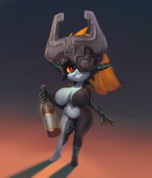 Rule 34 | 1girl, absurdres, alternate breast size, arm tattoo, black skin, blue nipples, breasts, cleft of venus, colored nipples, colored sclera, colored skin, fang, full body, grin, highres, large areolae, large breasts, leg tattoo, long hair, long pointy ears, midna, multicolored skin, mystical (plantpenetrator), navel, nintendo, nipples, no toes, orange hair, pointy ears, ponytail, pussy, shortstack, smile, solo, tattoo, the legend of zelda, the legend of zelda: twilight princess, two-tone skin, uncensored, yellow sclera