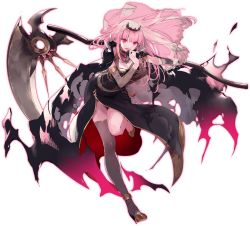 Rule 34 | anklet, asymmetrical legwear, black thighhighs, bracer, cape, detached sleeves, gem, high heels, hololive, hololive english, jewelry, looking at viewer, microphone, mori calliope, official art, pink hair, scythe, side slit, thighhighs, tiara, torn clothes, transparent background, veil, virtual youtuber, yukisame
