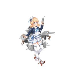 Rule 34 | 15k, 1girl, anchor, beret, blonde hair, blue bow, blue eyes, blue jacket, blue ribbon, blush, bow, breasts, cannon, cowboy hat, cropped jacket, dress, full body, gun, handgun, hat, holding, holding gun, holding weapon, jacket, long sleeves, looking at viewer, machinery, mini hat, necktie, official art, omaha (warship girls r), open mouth, pocket, propeller, remodel (warship girls r), revolver, ribbon, rudder footwear, sailor collar, sailor hat, shoes, solo, submachine gun, thigh strap, thighhighs, thompson submachine gun, transparent background, turret, warship girls r, weapon, white dress, white footwear, white hat, white ribbon, white thighhighs, zettai ryouiki