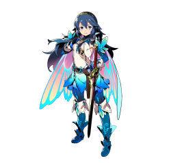 Rule 34 | 1girl, absurdres, belt, blue bodysuit, blue eyes, blue hair, blush, bodysuit, bodysuit under clothes, boots, cape, closed mouth, commentary request, detached sleeves, dress, falchion (fire emblem), fingerless gloves, fire emblem, fire emblem awakening, fire emblem heroes, flat chest, full body, gloves, gradient cape, gradient clothes, hand on own hip, hand on own chest, highres, himukai yuuji, jewelry, lips, long hair, looking at viewer, lucina (fire emblem), nintendo, official art, ribbed bodysuit, sheath, sheathed, shiny skin, short dress, simple background, skin tight, smile, solo, standing, sword, thigh boots, thighhighs, tiara, turtleneck, weapon, white background