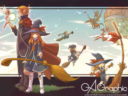 Rule 34 | 2boys, 6+girls, animal, bird, blonde hair, broom, brown hair, dragon, fairy, full body, gagraphic, hat, height difference, holding, letterboxed, long sleeves, looking at viewer, multiple boys, multiple girls, ootsuka shin&#039;ichirou, outdoors, plant, size difference, standing, tree, witch, witch hat