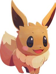 Rule 34 | :3, artist request, blush, blush stickers, brown eyes, creatures (company), eevee, full body, game freak, gen 1 pokemon, happy, nintendo, no humans, official art, open mouth, pokemon, pokemon (creature), pokemon cafe remix, simple background, smile, solo, standing, transparent background