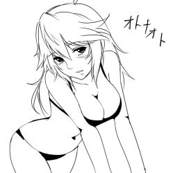 Rule 34 | 1girl, alternate hair length, atlus, bikini, breasts, cleavage, greyscale, hip focus, large breasts, legs, long hair, looking at viewer, monochrome, aged up, persona, persona 4, persona x detective, shirogane naoto, solo, suta furachina, swimsuit