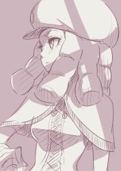 Rule 34 | 10s, 1girl, ammonio, beret, drill hair, eyelashes, happinesscharge precure!, hat, hosshiwa, long hair, looking to the side, monochrome, precure, sketch, solo