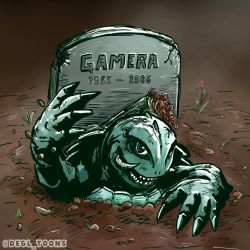 Rule 34 | blue eyes, buried, chipped tombstone, chris degl, claws, cracked tombstone, daiei film, damaged, dirt, flower, gamera, gamera (series), grass, grave, highres, kadokawa, kaijuu, looking at viewer, no humans, rose, tombstone, turtle, turtle shell, tusks