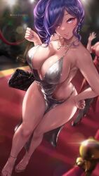 Rule 34 | 2girls, absurdres, azur lane, backless dress, backless outfit, bare legs, bare shoulders, blue hair, blush, breasts, cleavage, collarbone, dress, earrings, hair ornament, high heels, highres, jewelry, large breasts, long hair, looking at viewer, multiple girls, plunging neckline, purple eyes, queasy s, side ponytail, sideboob, silver dress, smile, solo focus, st. louis (azur lane), st. louis (luxurious wheels) (azur lane), swept bangs, taihou (azur lane), taihou (forbidden feast) (azur lane)