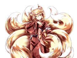 Rule 34 | 1girl, alternate color, alternate costume, animal ear fluff, animal ears, blonde hair, blue sash, blush, bow, brown bow, brown kimono, chinese commentary, commentary request, cowboy shot, detached sleeves, findzhenxin, floral print, fluffy, fox ears, fox tail, head tilt, holding, holding with tail, japanese clothes, kimono, kitsune, large bow, large tail, long sleeves, looking at viewer, multiple tails, no headwear, obi, prehensile tail, sash, sidelocks, solo, tail, tail grab, touhou, transparent background, wide sleeves, yakumo ran, yellow eyes