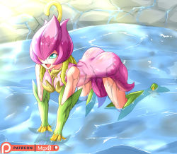 Rule 34 | 1girl, ass, breasts, digimon, fairy, lilimon, mgx0, monster girl, petals, plant, solo, wet