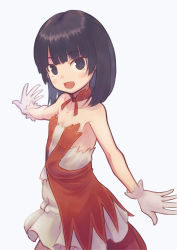 Rule 34 | 1girl, absurdres, armpit crease, bare shoulders, black hair, blunt bangs, blush, collar, collarbone, dress, flat chest, gloves, highres, himenogi rinze, looking at viewer, love r, medium hair, open mouth, saisho no nakama, simple background, solo, white gloves