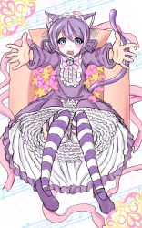 Rule 34 | 10s, 1girl, animal ears, bad id, bad pixiv id, bloomers, cat ears, cat tail, curly hair, cyan (show by rock!!), highres, lolita fashion, mary janes, nekomasu (nekomasu1), petticoat, shoes, show by rock!!, sketch, solo, striped clothes, striped thighhighs, tail, thighhighs, underwear, valentine