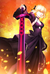 Rule 34 | 1girl, blonde hair, blush, fate/grand order, long hair, saber alter, solo, sword, warrior, weapon, yellow eyes