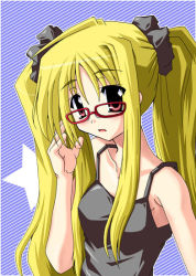Rule 34 | 00s, 1girl, bespectacled, blonde hair, fate testarossa, glasses, lyrical nanoha, mahou shoujo lyrical nanoha, mister (black and white), solo, twintails