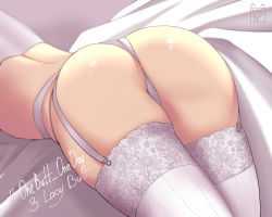 Rule 34 | 1girl, ass, ass focus, from behind, garter belt, head out of frame, huge ass, lying, on stomach, original, panties, rinko riban, shiny skin, solo, thick thighs, thighhighs, thighs, underwear