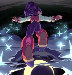 Rule 34 | ass, blue eyes, captain kirb, flying, from behind, hat, highres, jester cap, looking back, moon, night, night sky, nights (character), nights into dreams, sega, skin tight, sky, smile, star (sky), starry sky, thick thighs, thighs